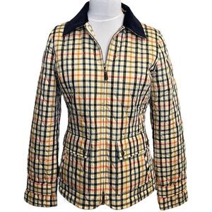 Talbots Multicolor Plaid Quilted Barn Field Coat Jacket Corduroy Collar Sz XS